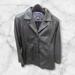 Hillard & Hanson Women Size L Black 100% Leather Blazer Jacket